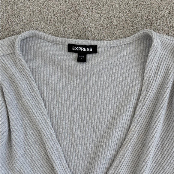 Express Light Gray Ribbed Wrap Top - Picture 3 of 4